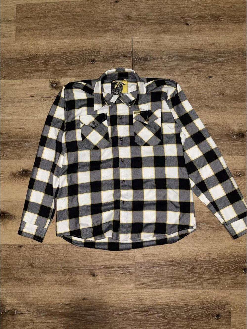 Dixxon Flannel Co Hurricane Black White Yellow Plaid Flannel Men’s Large